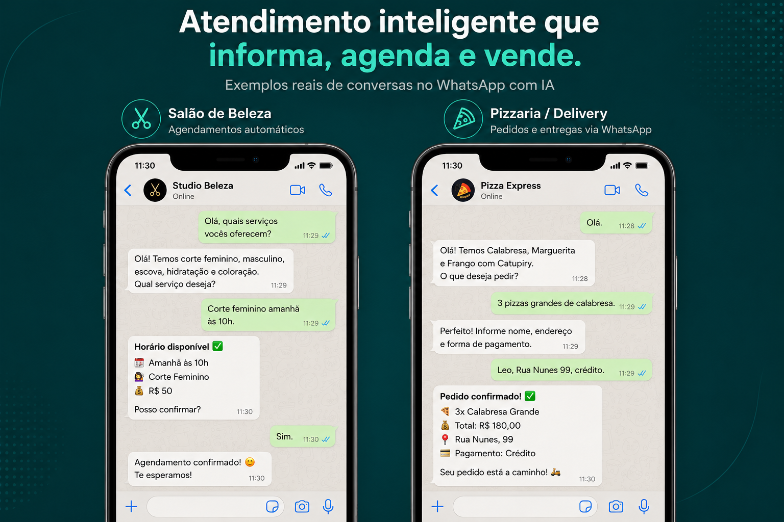 Exemplos reais de conversas no WhatsApp com IA